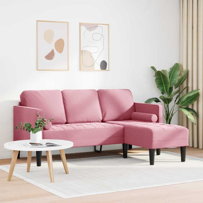 vidaXL - Bankstel - met - kussen - Roze - Polyester