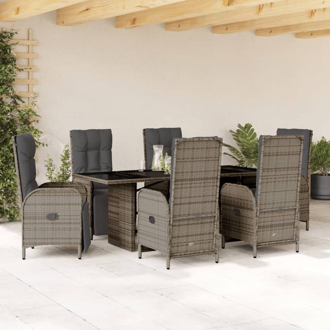 vidaXL - 7-delige - Tuinset - met - kussens - poly - rattan - grijs
