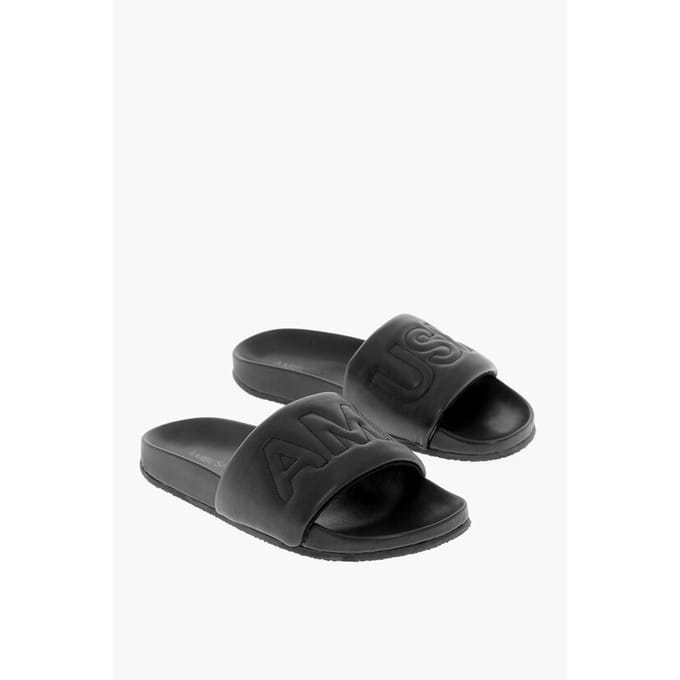 Effen leren slippers in zwart