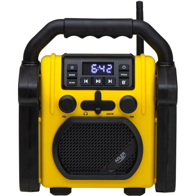 Adler Radiogebouw Bluetooth IPX54 Duurzaamheid, Uitstekend geluid, stof-/waterbestendigheid, netwerk-/batterijvoeding