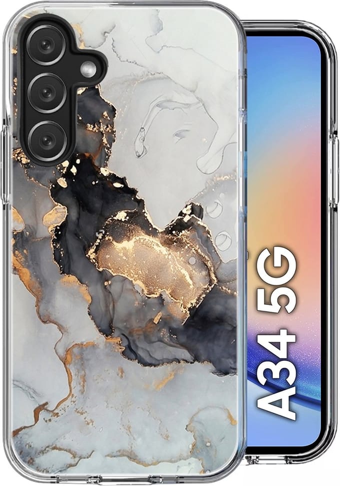 Hoesje geschikt voor Samsung Galaxy A34 - Back Cover Marmer Siliconen Case Wit