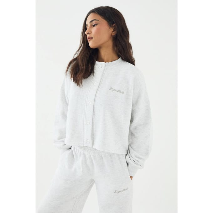 Dames DSGN Studio Doorknoop Cardigan Sweatshirt | Asgrijs | Maat: Medium