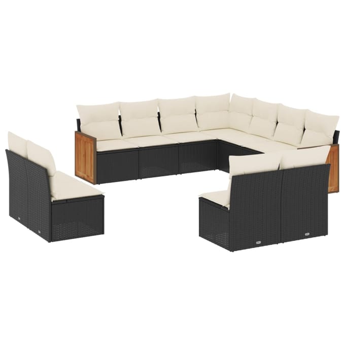 vidaXL - 11-delige - Loungeset - met - kussens - poly - rattan - zwart
