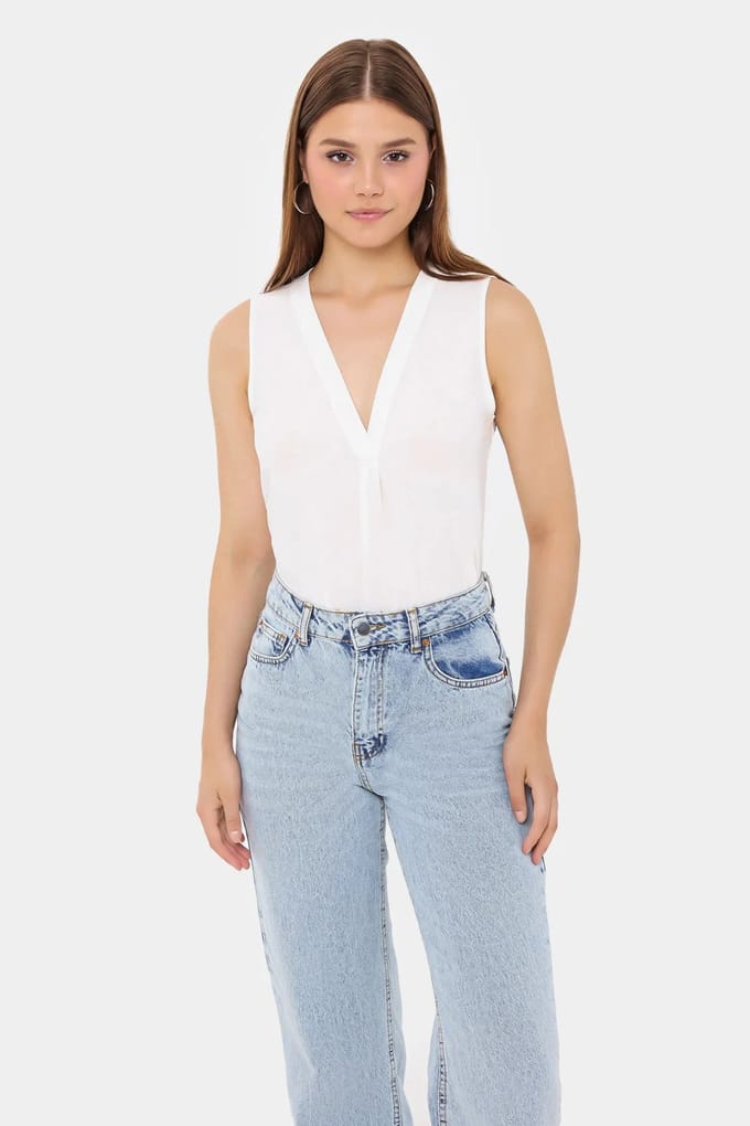 Semi-doorzichtige V-hals Mouwloze Shirt