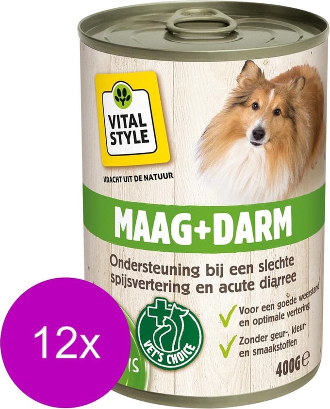 Vitastyle Blik Vitaal Vlees Maag + Darm - Hondenvoer - 12 x 400 g