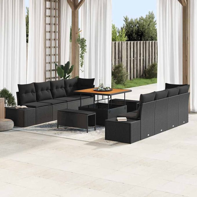 vidaXL - Tuinbank - Set - 11 - st - Zwart - poly - rattan