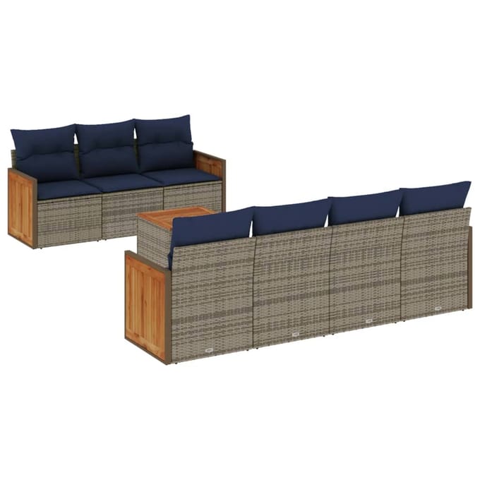 vidaXL - 8-delige - tuinbankset - met - kussens, - grijs - polyrotan