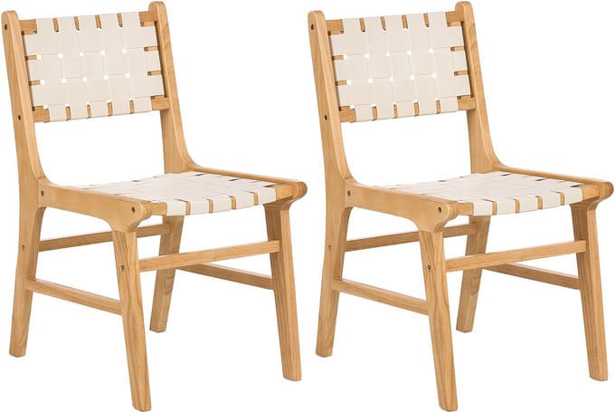 HUMBLE - Eetkamerstoel set van 2 - Lichtbruin/Beige - Rubberhout