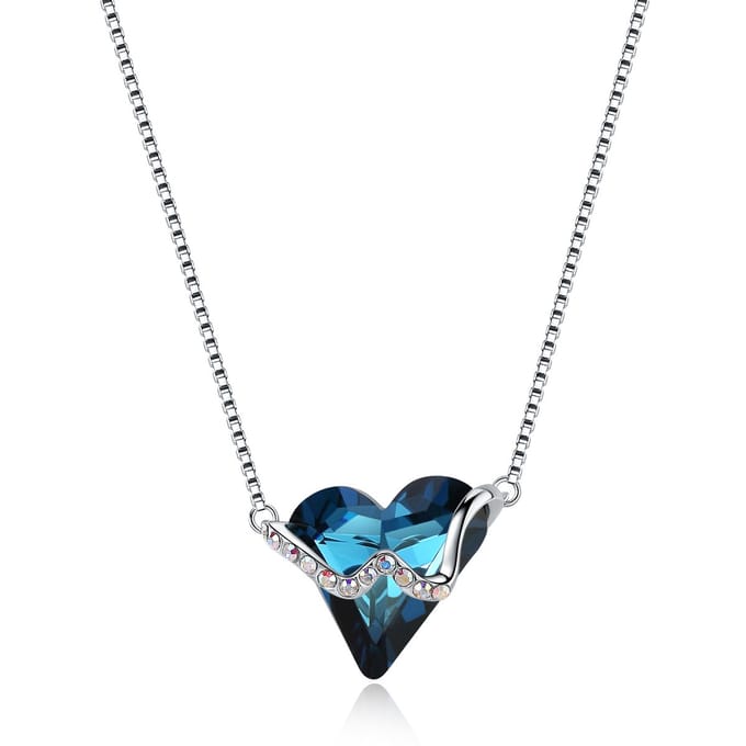 QoF Kristal Hart Donker Blauw – Ketting Lengte 45cm