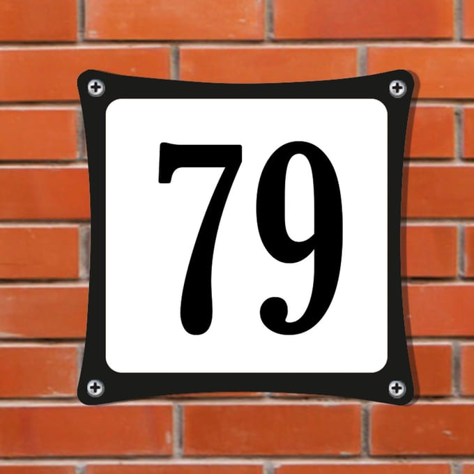 Decoporta Huisnummerbord Emaille-Look - Nummer 79 - Standaard - 10 x 10 cm | incl. schroeven