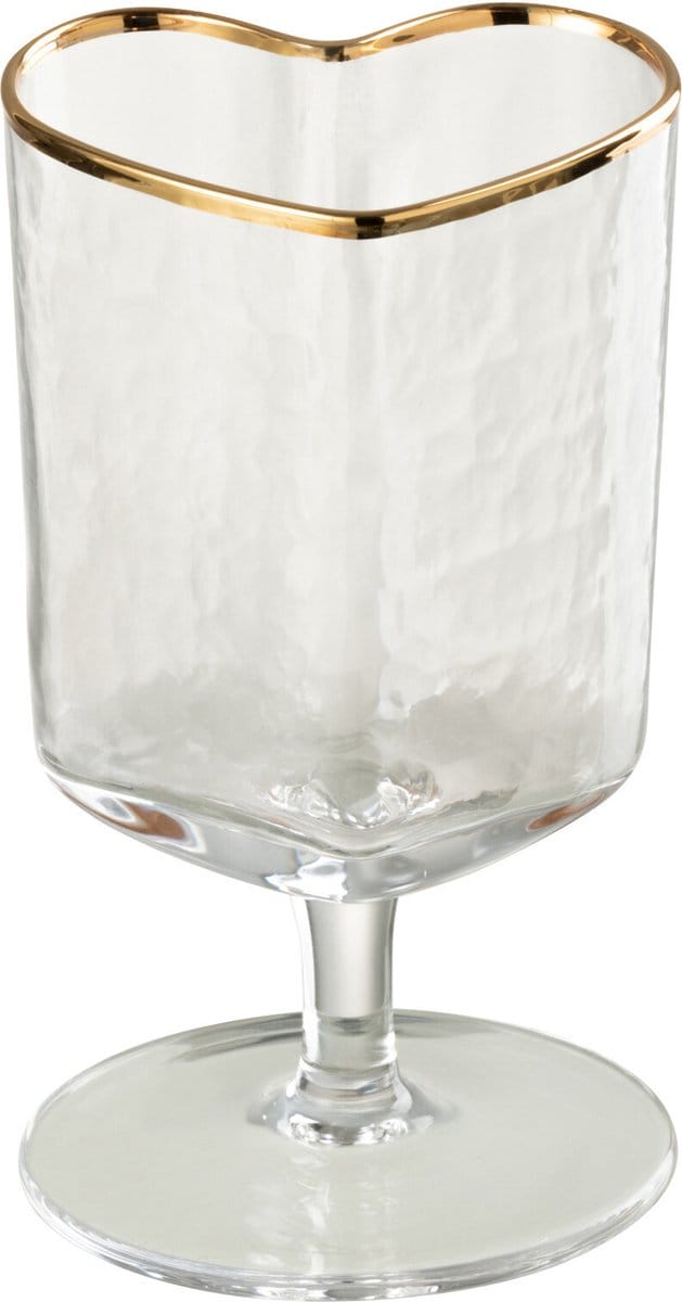 J-Line wijnglas Hart - glas - goud/transparant - 12 stuks