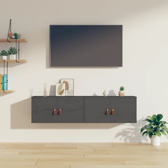 vidaXL - Wandkasten - 2 - st - 60x30x30 - cm - massief - grenenhout - grijs