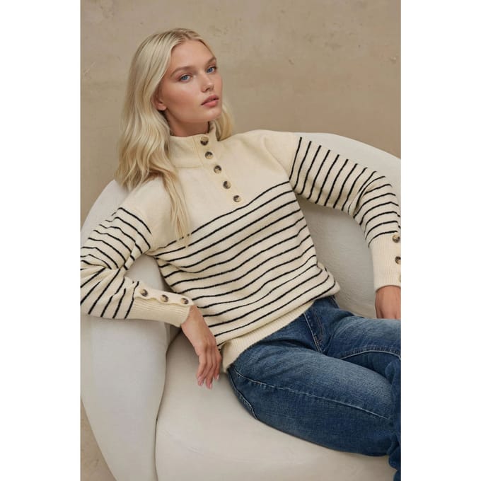Knitted Sweater met Knopenkraag