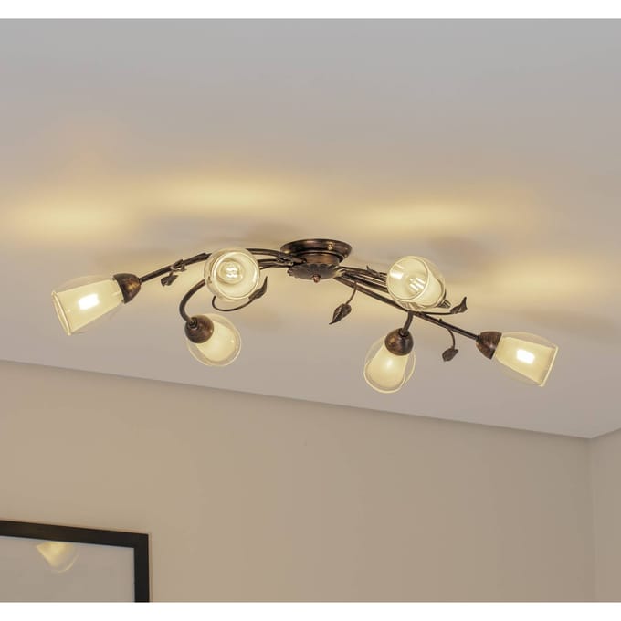 ONLI Plafondlamp Liliana, 6-lamps, zwart, roségoud, metaal