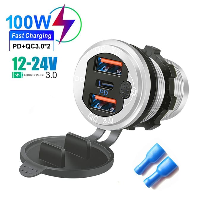 12V/24V Autolader Socket 3 Poorten PD3.0 QC3.0 Snellaadadapter met Touch Schakelaar Waterdichte Auto Moto Adapter
