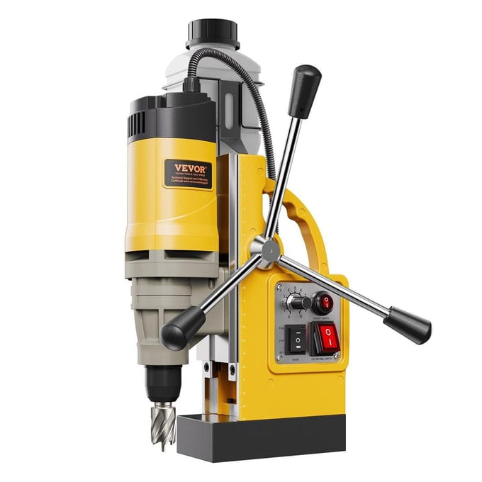Perceuse Magnétique 1400W 2878 lbf Foreuse à Colonne Magnétique Diamètre de Perçage 2 pouces 6 Forets Jaune