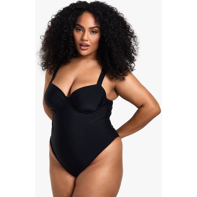 boohoo Dames Plus Swimwear Essentials Balconette Badpak | Black | Maat: 28