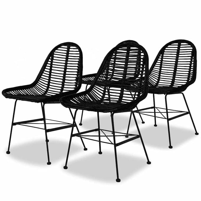 vidaXL - Eetkamerstoelen - 4 - st - natuurlijk - rattan - zwart