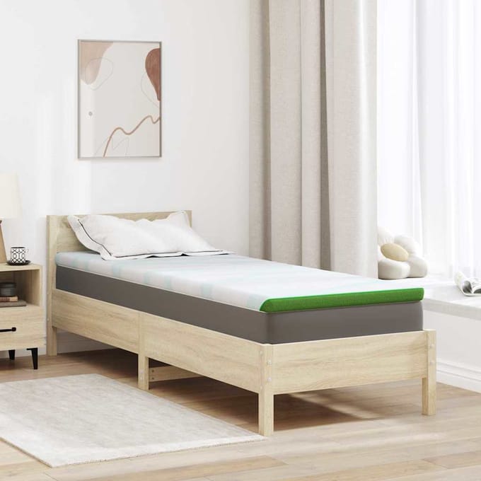 vidaXL - Matras - Topper - Wit - en - Groen - 80 - x - 200 - cm - Jacquard - Stof