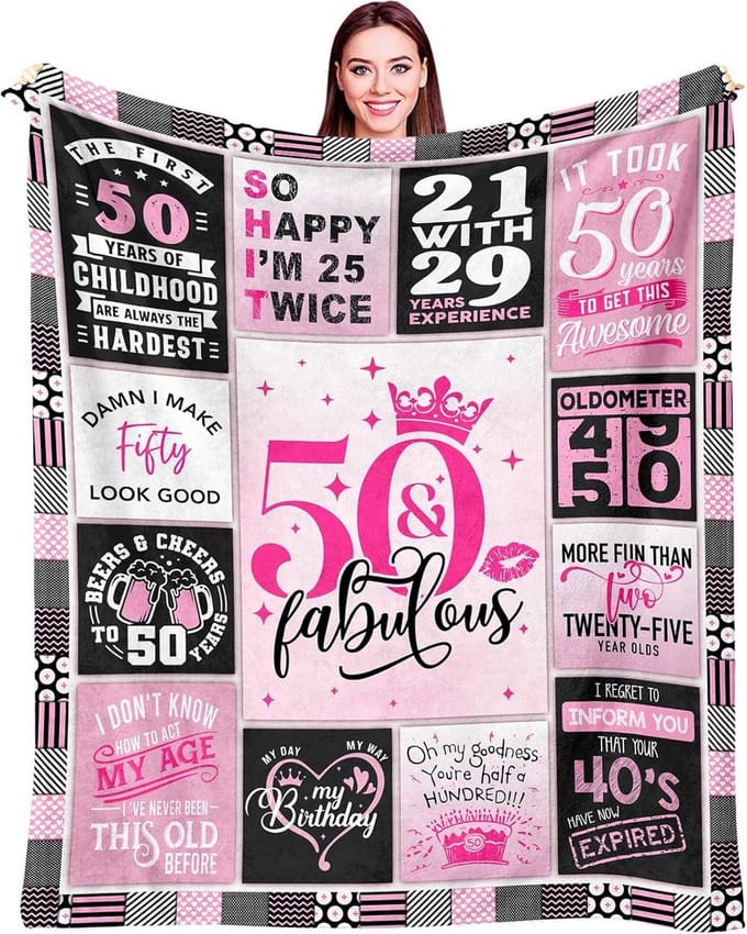 Warme en Grappige Verjaardagsdeken voor Dames 50 Jaar