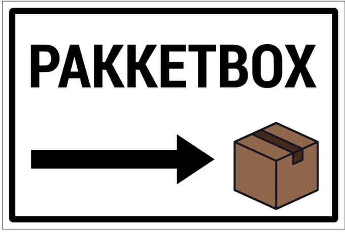 Pakketbox rechts bord | gecoat dibond materiaal | 30 x 20 cm