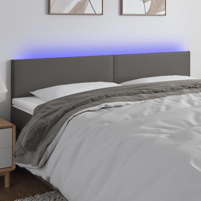 vidaXL - Hoofdbord - LED - 200x5x78/88 - cm - kunstleer - grijs