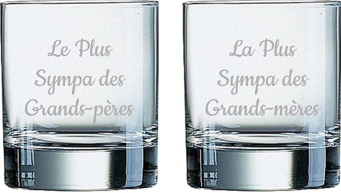 Whiskeyglas gegraveerd - 20cl - Le Plus Sympa des Grands-Pères & La Plus Sympa des Grands-mères