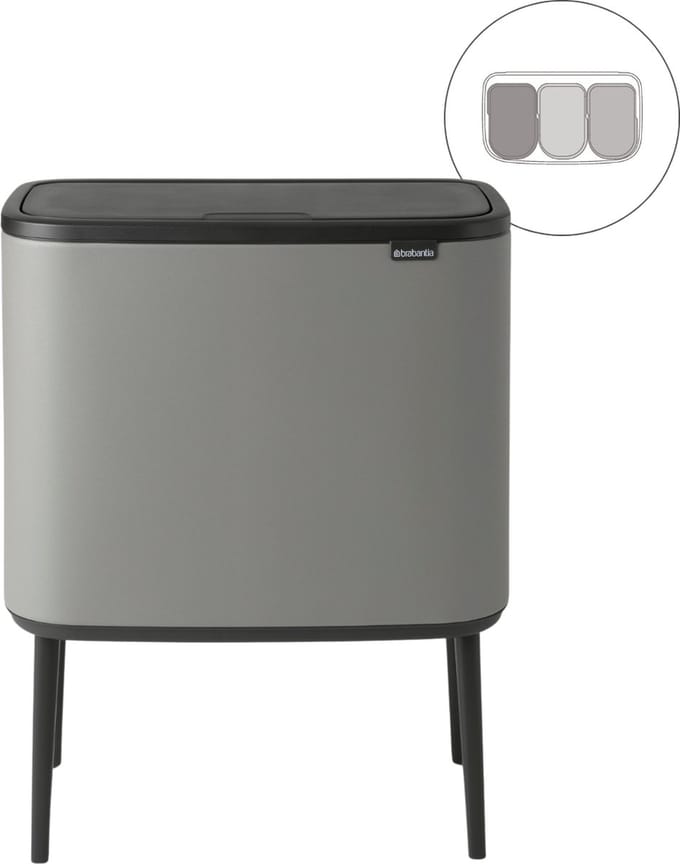 brabantia Bo Touch Bin 127229 Afvalbak 33 l Staal (l x b x h) 312 x 540 x 680 mm Grijs Met scheidingssysteem 1 stuk(s)