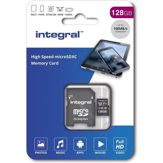 Integral 128GB Micro SDXC V30 100 MB/s - Incl. Adapter