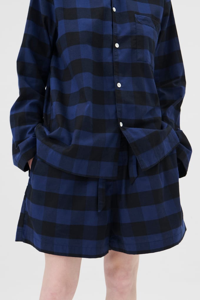 Tekla Unisex Flannel, Pyjamas Shorts Blue Gingham Maat: XXS | Nachtmode Outlet | Unisex | Blauw