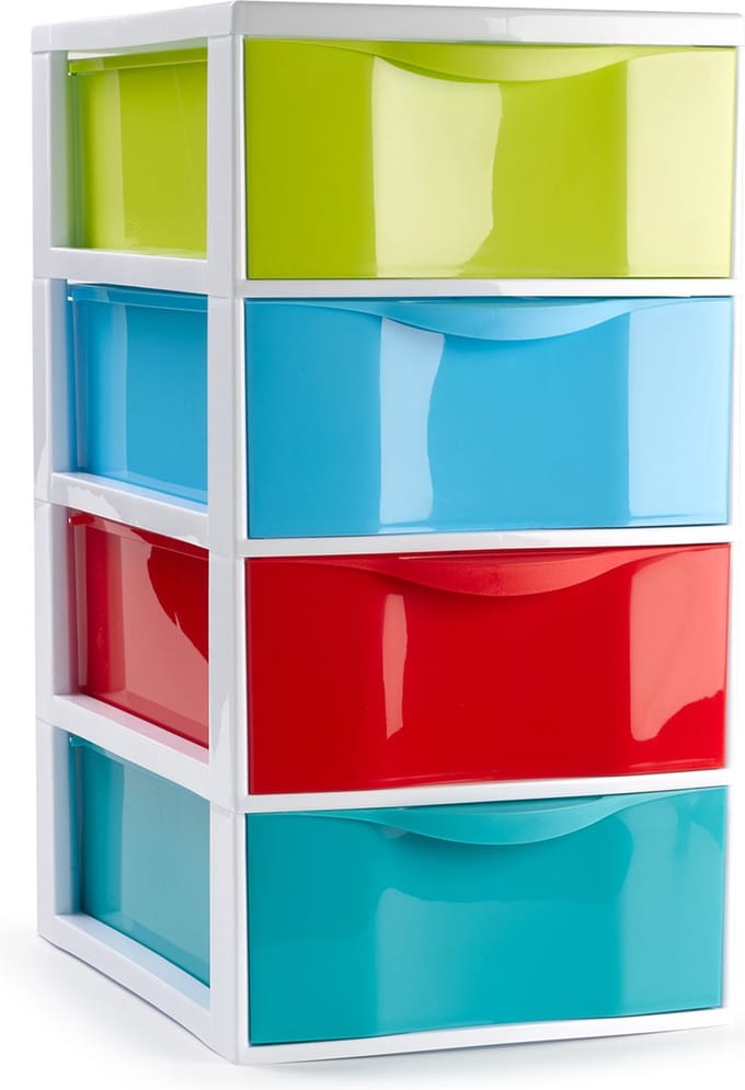 Plasticforte Ladeblokje/bureau organizer met 4x lades - multi kleuren - L18 x B25 x H33 cm