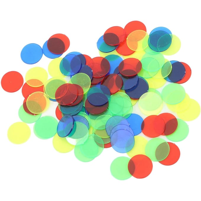 Lot de 100 jetons de jeu translucides ronds de 15 mm de diamètre, 4 couleurs, pour comptage de jeux de société red
