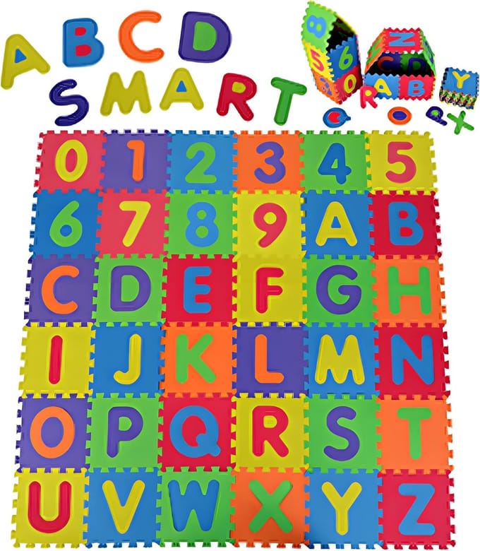 Puzzelmat Kinderen - Speelmat Cijfers Letters - Veilig Spelen - 36 Delig CE Certificaat - 10 x 5 cm - Polygon