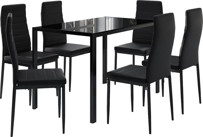 Vicco Grand Eettafel set – 120 x 75 cm Set van 6 Zwart