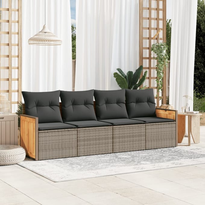 vidaXL - 4-delige - Loungeset - met - kussens - poly - rattan - grijs