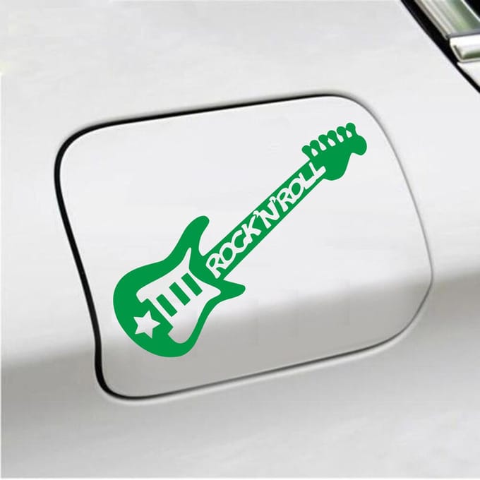 Bumpersticker - Gitaar Rock N Roll - 10,4 X 14,8 - Groen