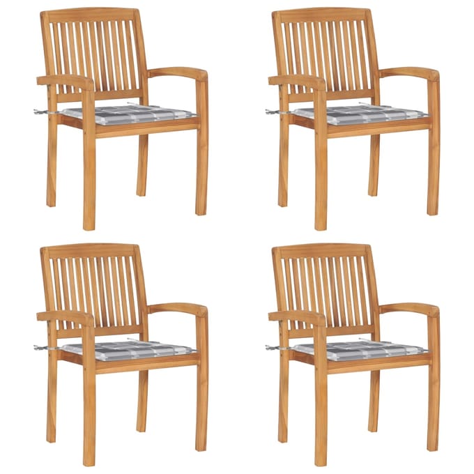 vidaXL - Tuinstoelen - stapelbaar - 4 - st - met - kussens - massief - teakhout