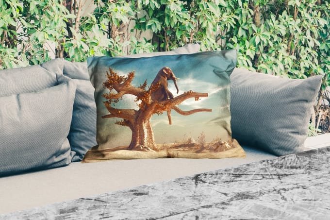 Buitenkussens - Olifant - Boom - Natuur - Woestijn - 60x40 cm - Weerbestendig