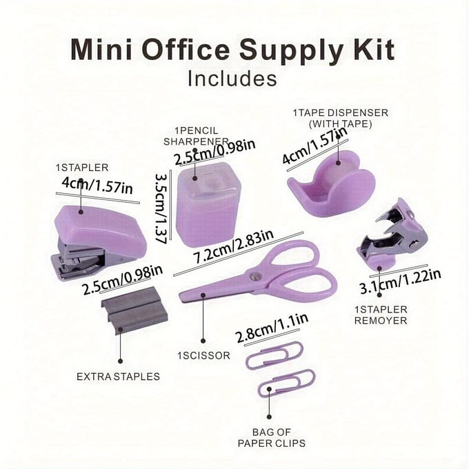Draagbare Mini Kantoor Schrijfwaren Set Met Perforator, Nietjesverwijderaar Purple
