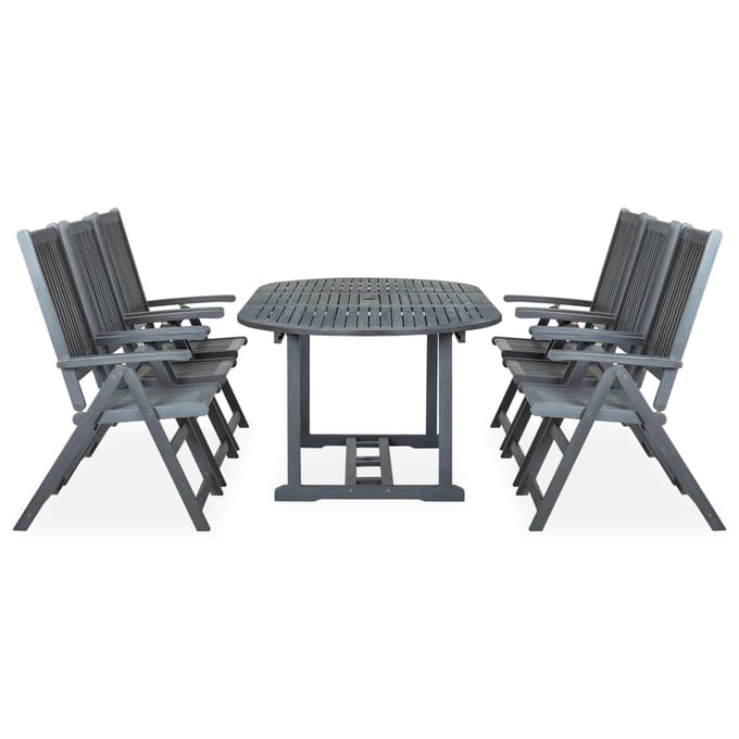 vidaXL - 7-delige - Tuinset - massief - acaciahout - grijs