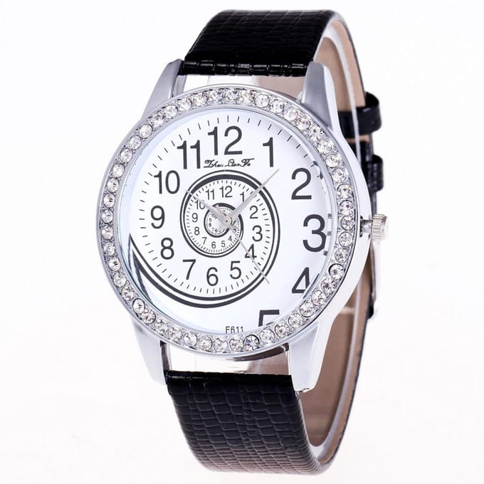Hidzo Horloge Spiraal Ø 41 - Met Diamantjes - Zwart