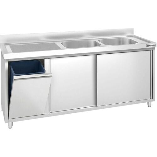 GGM Gastro Spülschrank PREMIUM - 1800x700mm - mit Abfallbehälter & 2 Becken rechts