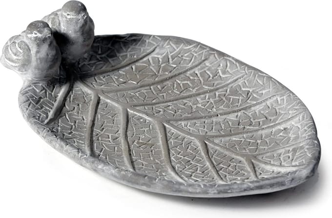 Mega Collections Vogelbad/voederschaal - blad - grijs - cement - 33 x 17 x 10 cm - drinkschaal voor tuinvogels