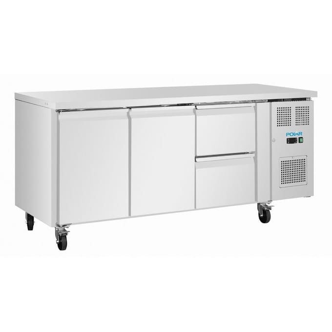 Polar U-Serie koelwerkbank met 2 deuren en 2 laden 242L