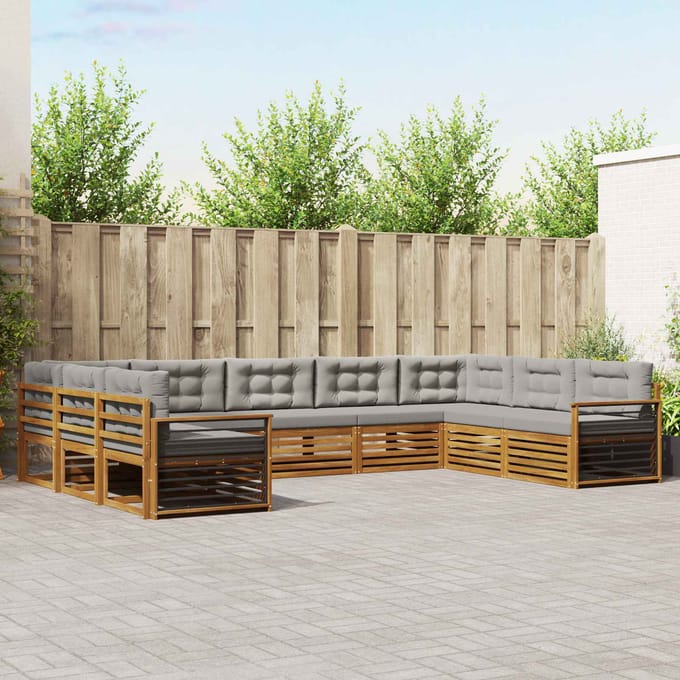 vidaXL - Buiten - bank - set - 9 - st - Natuurlijk - en - Licht - Grijs