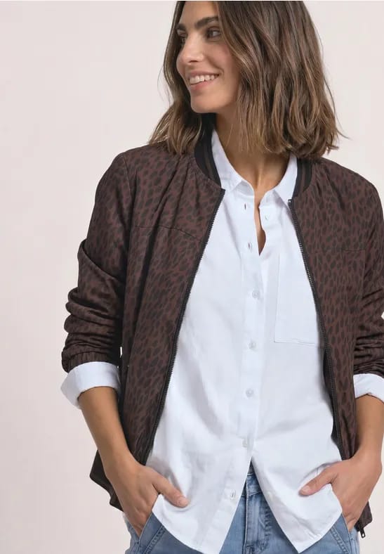 Satijnen blouson met rits en luipaardprint