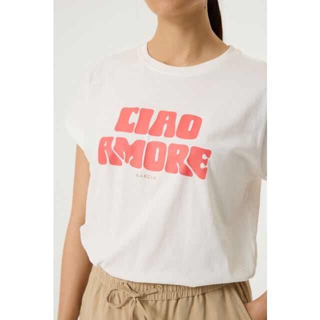 GARCIA Dames Tekst Print T-shirt Wit Korte mouw