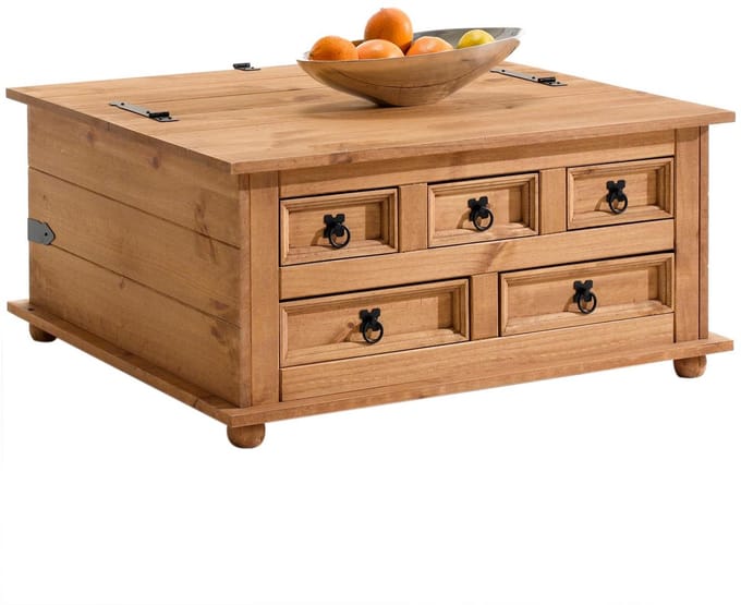 Mexicaanse kisttafel TEQUILA van massief hout - naturel