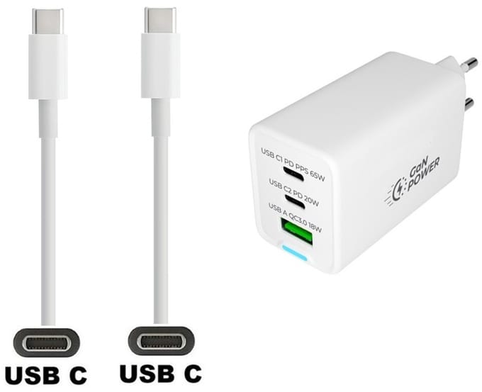 OneOne 65W super snellader met 3 poorten. Oplader met Sterke 3,0m USB C naar C kabel. PPS GaN PD lader adapter past op Redmi 13, Note 10 Pro, Note 11, Note 12, Note 12 Pro, Note 13, Note 13 Pro, Note 13 Pro +, Note 14, Note 14s, Xiaomi
