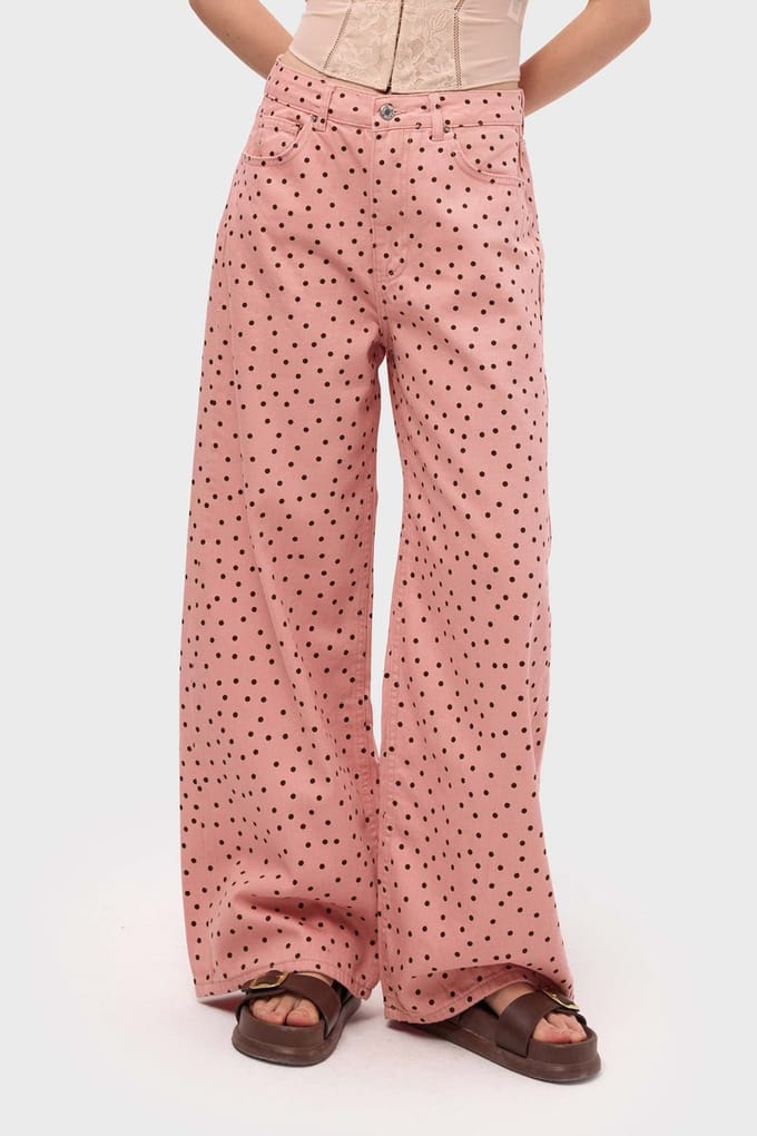 It's Basic - POLKA BAGGY LOW RISE JEANS - CORAL